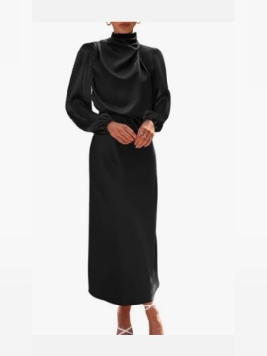 BTFBM Dresses & Skirts - NWT BTFBM Black High-Neck Satin Midi Dress Large
